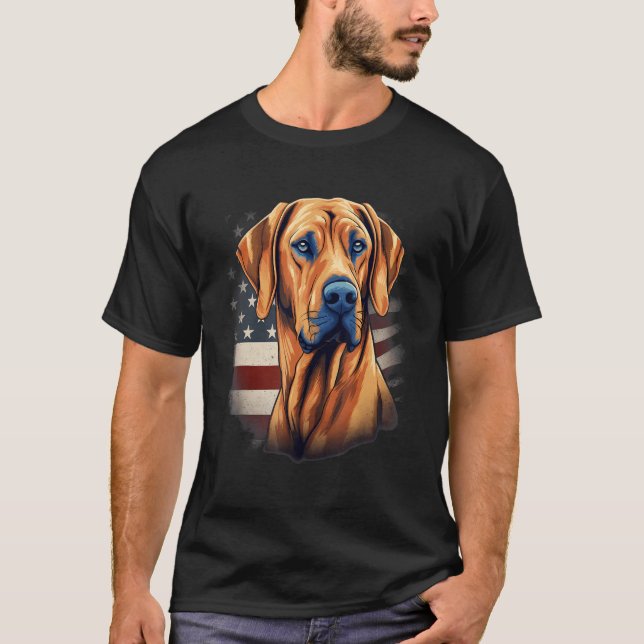Camiseta 4th Of July US Flag Rhodesian Ridgeback Dog 1 (Frente)