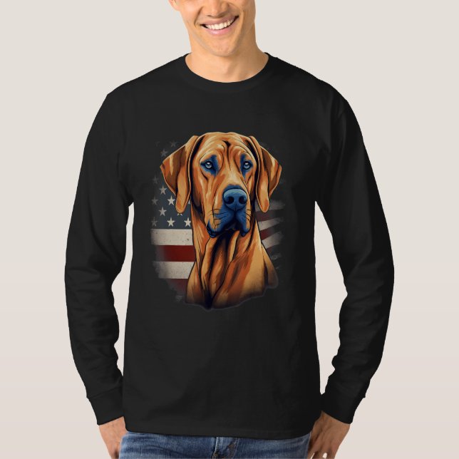Camiseta 4th Of July US Flag Rhodesian Ridgeback Dog 1 (Frente)