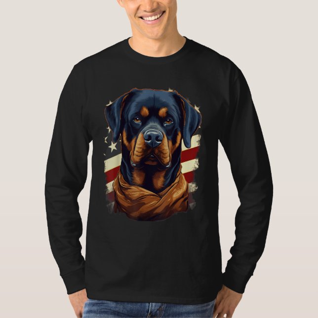 Camiseta 4th Of July US Flag Rottweiler Dog 1 (Frente)