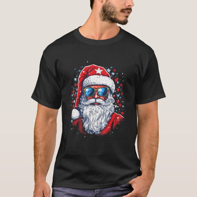 Camiseta 4th Of July US Flag Santa Claus 2 (Frente)