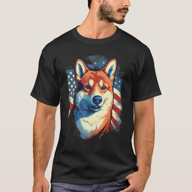 Camiseta 4th Of July US Flag Shiba Inu Dog (Frente)