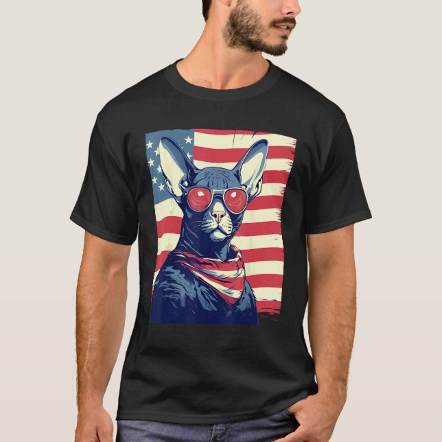Camiseta 4th Of July US Flag Sphinx Cat (Frente)