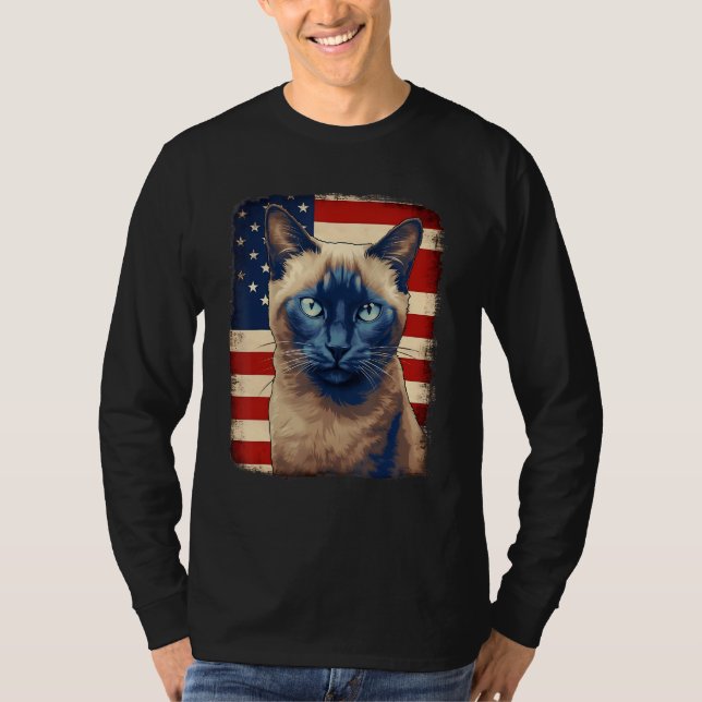 Camiseta 4th Of July US Flag Tonkinese Cat (Frente)