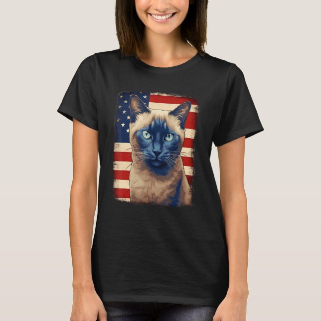 Camiseta 4th Of July US Flag Tonkinese Cat (Frente)