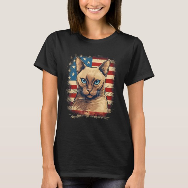 Camiseta 4th Of July US Flag Tonkinese Cat 1 (Frente)