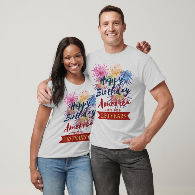Camiseta 4th of July USA 250th Happy Birthday America (Unissex)