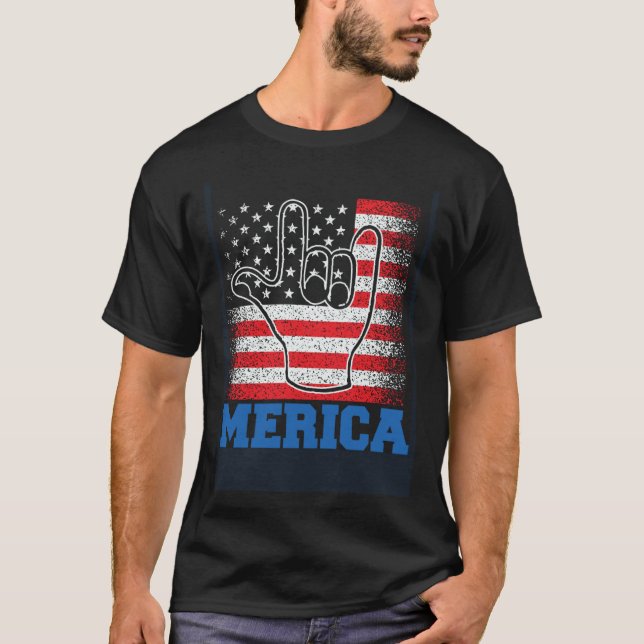 Camiseta 4th of July USA Flag Merica Rock Sign (Frente)