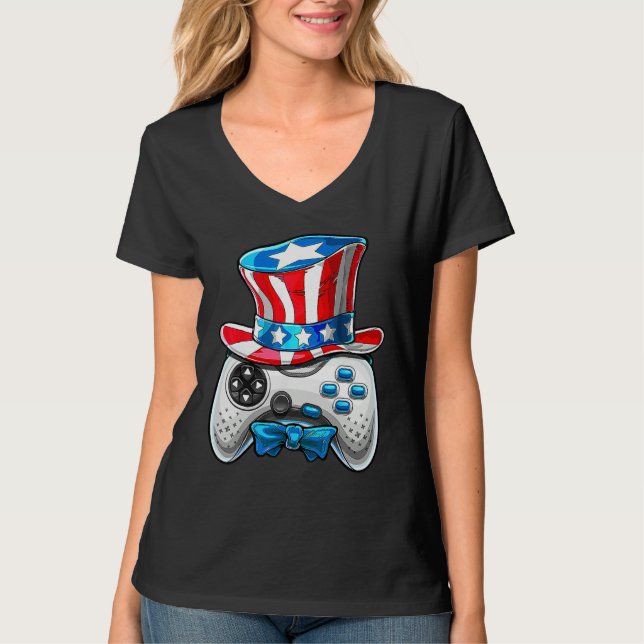 Camiseta 4th Of July Video Game American Flag Uncle Sam Gam (Frente)