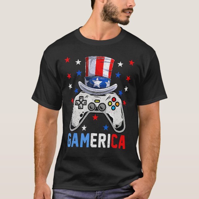 Camiseta 4th Of July  Video Game Gamerica Kids Boys Men USA (Frente)