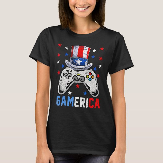 Camiseta 4th Of July  Video Game Gamerica Kids Boys Men USA (Frente)