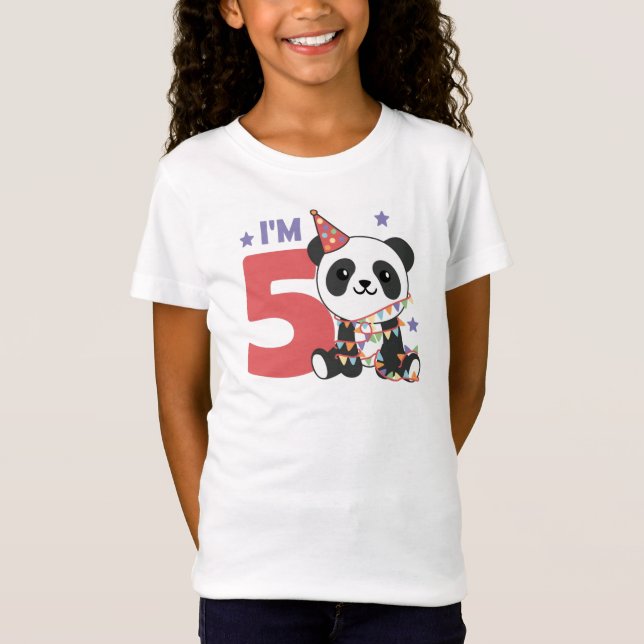 Camiseta 5º Aniversário Panda Para Crianças 5 Anos T-Shirt (Frente)