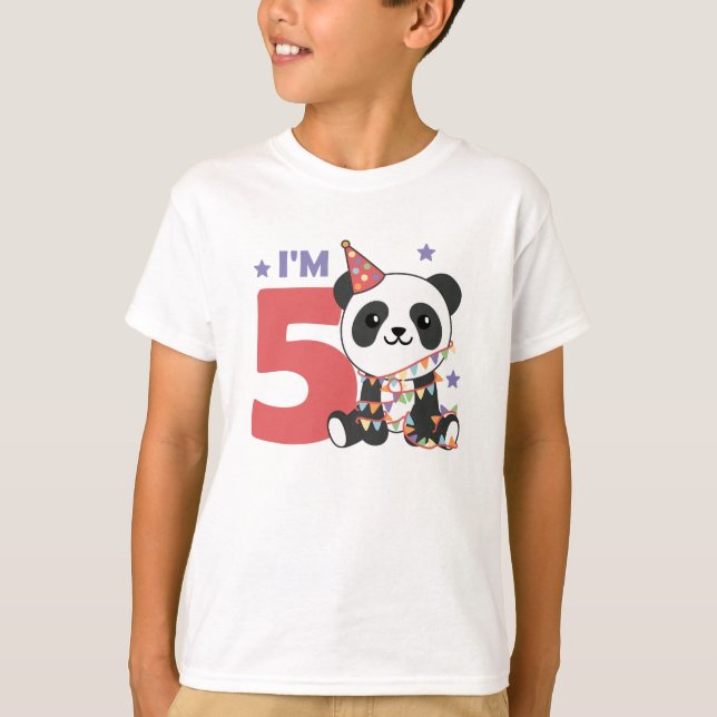 Camiseta 5º Aniversário Panda Para Crianças 5 Anos T-Shirt (Frente)