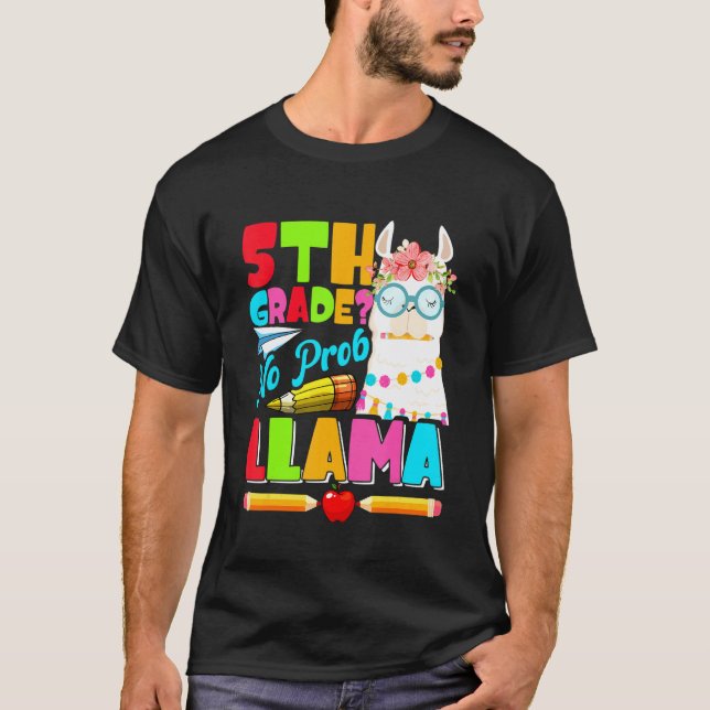 Camiseta 5º ano sem problema Llama primeiro dia de volta às (Frente)