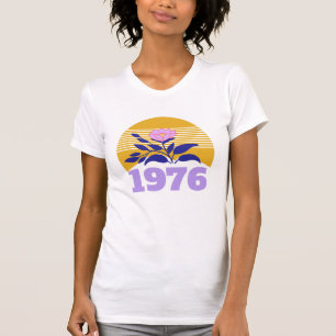 Camiseta 50º aniversário ano sol floral amarelo moderno fof