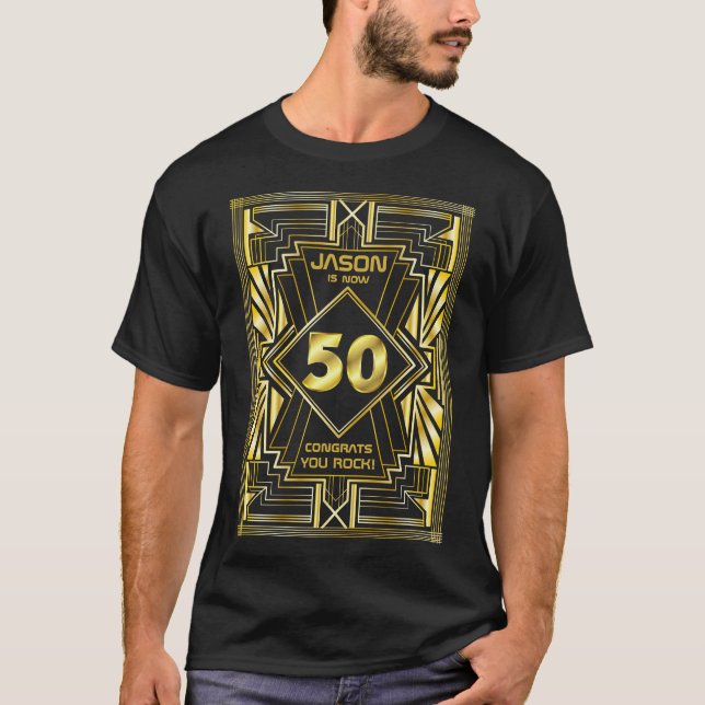 Camiseta 50º aniversário Art Deco Dourado Excelente negro G (Frente)