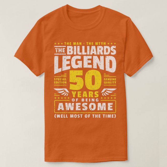 Camiseta 50º Aniversário Billiards Player 50 anos (Frente do Design)