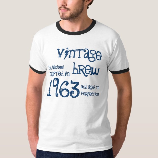 Camiseta 50º Aniversário de 1963 ou QUALQUER ANO Vintage Br (Frente)