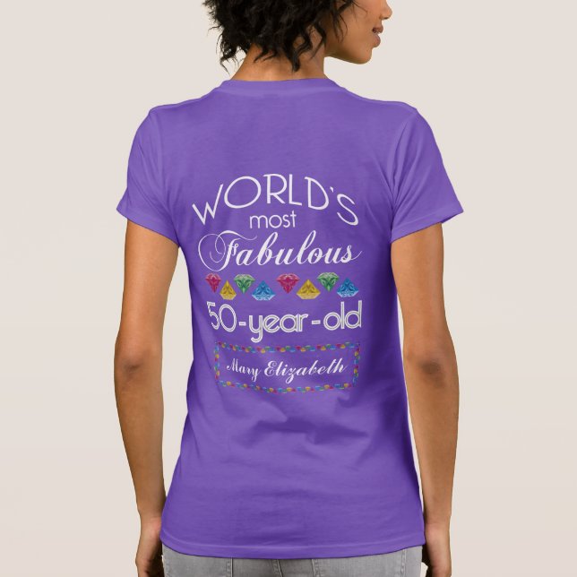 Camiseta 50º Aniversário Mais Fabuloso Gems Coloridas Roxo (Verso)