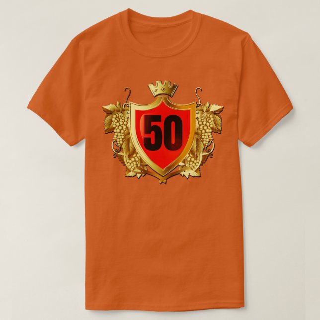 Camiseta 50º Aniversário Ouro Crest Coroa Com Uvas (Frente do Design)