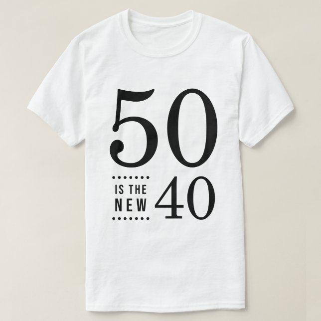 Camiseta 50º aniversário preto 50 é o novo 40 (Frente do Design)