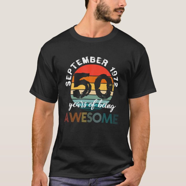 Camiseta 50º Nascer De Aniversário De Setembro De 1972 - 19 (Frente)