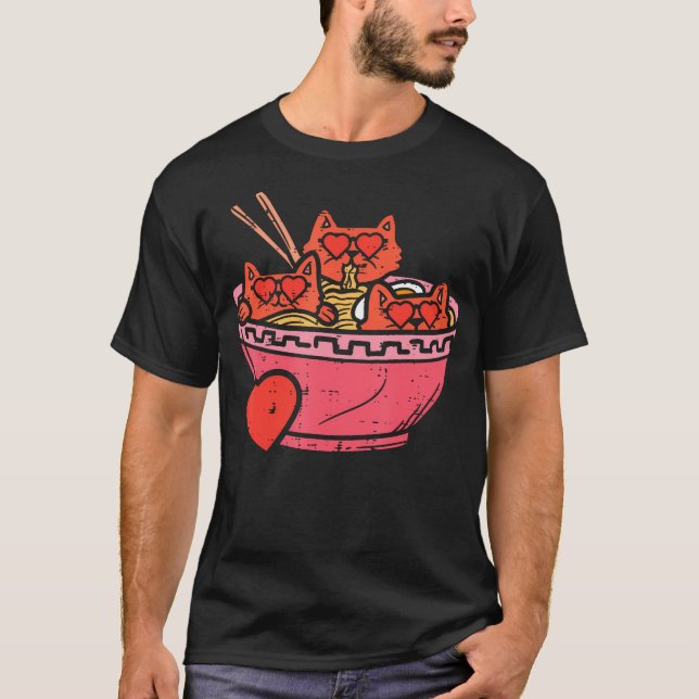 Camiseta 500 Gatos Cardíacos Ramen Noodles Anime Namorados (Frente)