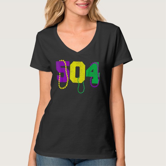 Camiseta 504 Beads Funny Mardi Gras New Orleans Carnival Fe (Frente)
