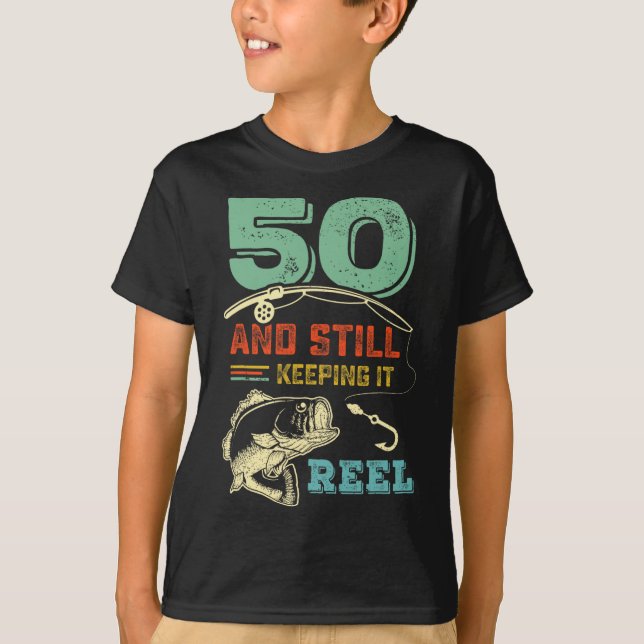 Camiseta 50.º Aniversário A pescar 50 pescadores Mens Pu (Frente)
