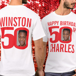 Camiseta 50.º aniversário com o nome personalizado e o mo