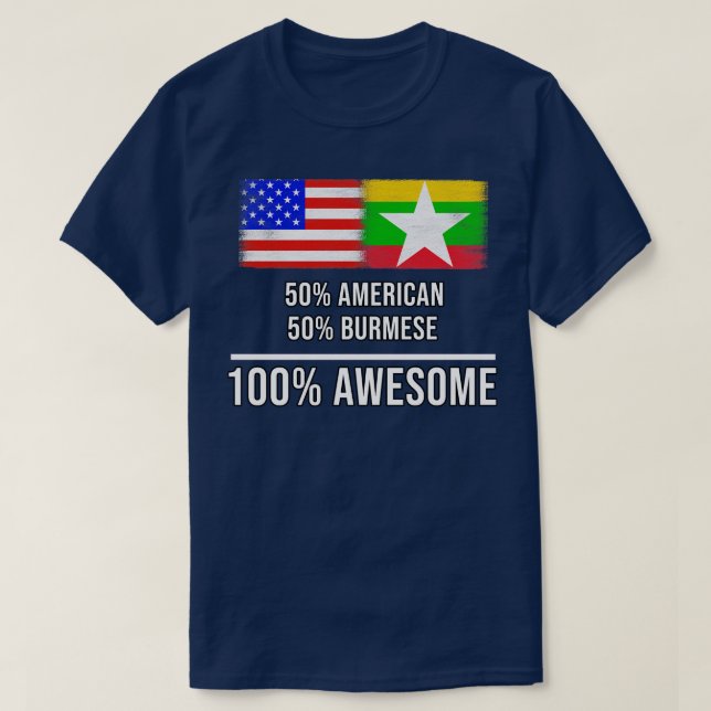 Camiseta 50 americano 50 birmanês 100 Presente Incrível par (Frente do Design)
