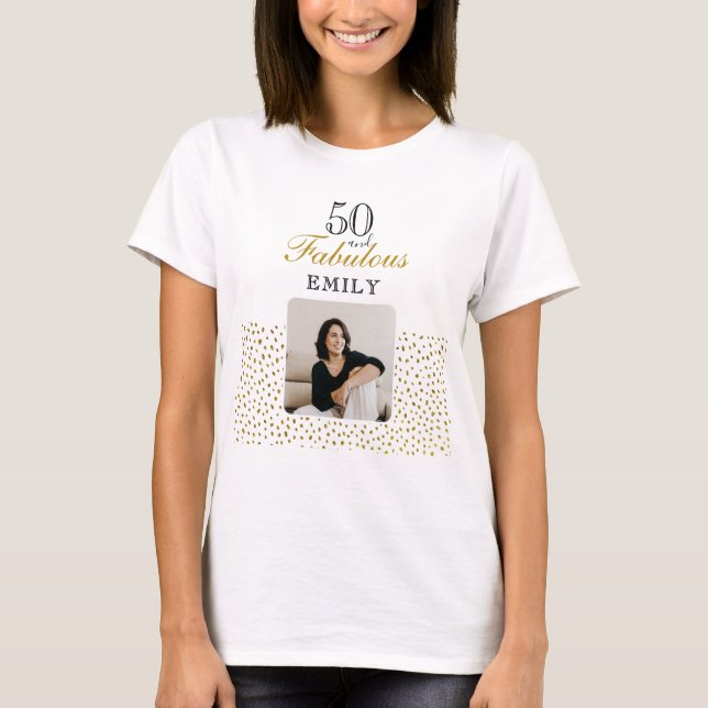 Camiseta 50 and Fabulous Gold Glitter Photo 50th Birthday (Frente)