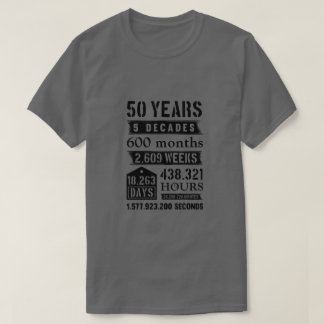 Camiseta 50 Anos 5 Décadas 600 Meses Festa de aniversário N