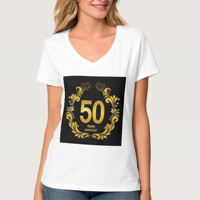 Camiseta 50 anos de aniversário Dourado da Glitter (Frente)