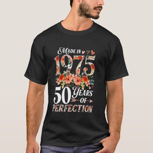 Camiseta 50 Anos De Idade Feitos Em 1975 Flaoral 50th Birth (Frente)
