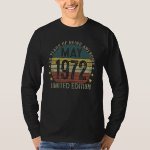 Camiseta 50 anos de idade maio de 1972 50º aniversário