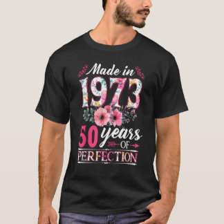 Camiseta 50 Anos Feitos Em 1973 Flor Floral 50º Nascimento