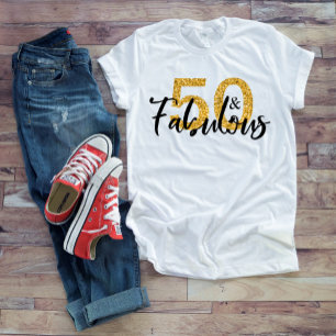 Camiseta 50 Cinquenta e Fabuloso Glitter Dourado Letra Pinc