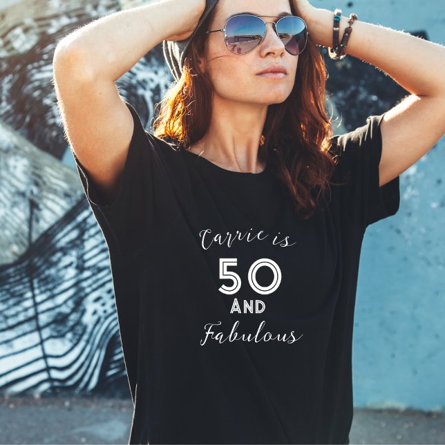 Camiseta 50 e fabulosa tipografia branca e negra elegante (Criador carregado)