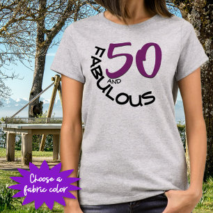 Camiseta 50 e Fabulosa Tipografia Púrpura e Preta