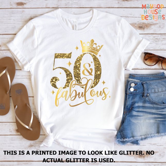 Camiseta 50 e Fabuloso aniversário de Shimmer Dourado (50th birthday 50 and fabulous gold shimmer birthday shirt)