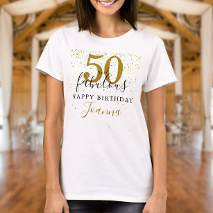 Camiseta 50 e Fabuloso Aniversário Elegante Dourado e Negro