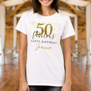 Camiseta 50 e Fabuloso Aniversário Elegante Dourado e Preto