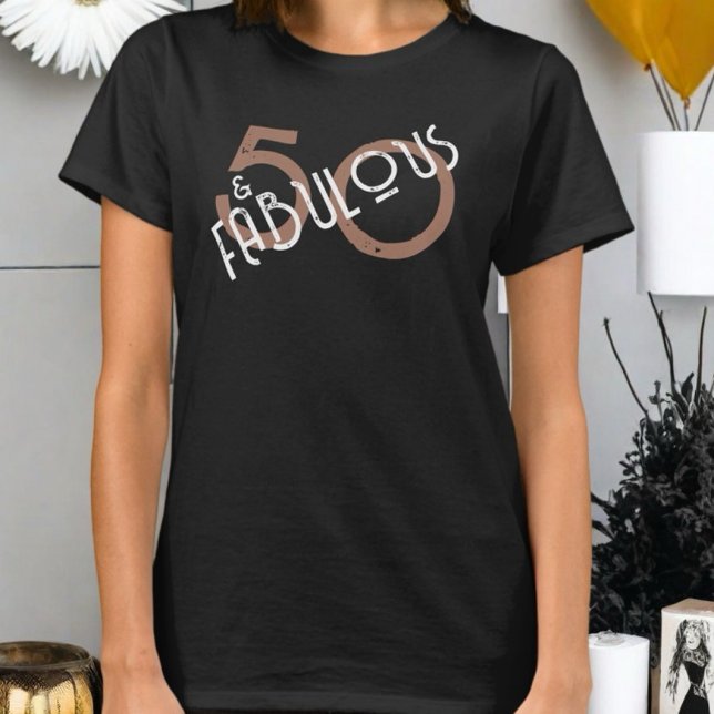 Camiseta 50 e Fabuloso aniversário monograma branco castanh (Criador carregado)