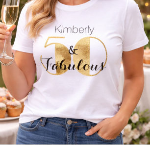Camiseta 50 e Fabuloso Ouro Festa de Aniversário Personaliz