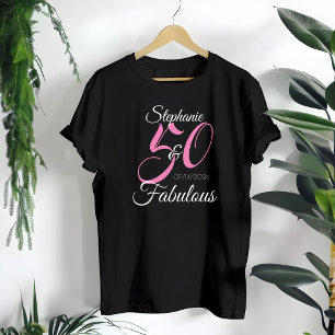 Camiseta 50 e Fabuloso Rosa Festa de Aniversário Personaliz