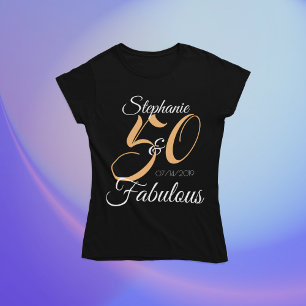 Camiseta 50 e Fabuloso Rosa Festa de Aniversário Personaliz