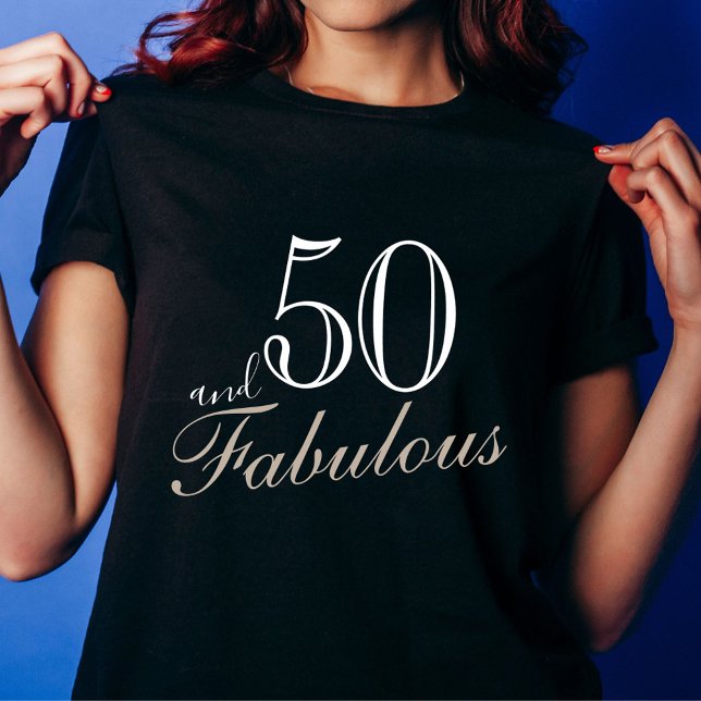Camiseta 50 e Fabuloso White Script Aniversário (Criador carregado)