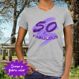 Camiseta 50 e FABULOUS Birthday Purple Glitter Typografia