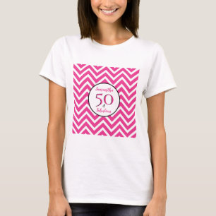 Camiseta 50 & Fabuloso Padrão de Chevron Rosa Cereja Festa