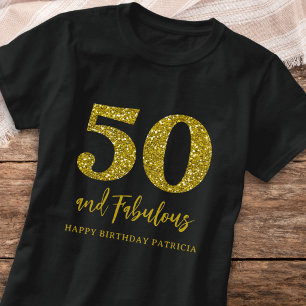 Camiseta 50 & Fabuloso Preto e Dourado Feliz Aniversário